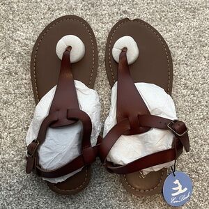 Eox Link Women Brown Leather Ankle Strap Sandals‎ Flip Flop Thong Size 9